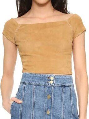 Alice + Olivia Gracelyn Suede Off-the-Shoulder Crop Top Size 2